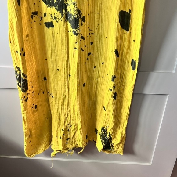 CALI DREAMING Yellow Gauze Dress Black Splatter Print Oversized Maxi Size XS/S - Picture 8 of 11